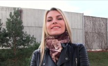 Hot blonde fucked agent in public