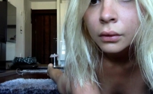 Blonde teen amateur pleasuring boyfriend with great blowjob