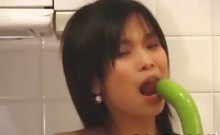 Hairy And Hot Asian Slut Loves To Play With Some Vegetables