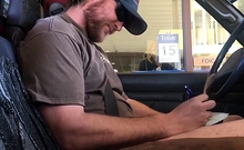 Horny Guy Bustin A Nut at the Bank ( Hands free Public Cum )