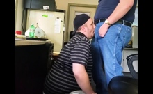 Daddy Trucker Dumps A Quick Load In Chubby Boy's Mouth...