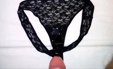 Huge load of cum on my sister's dirty panties (18 spurts)