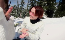 Public Handjobs Brandi de Lafey Strokes A Snowman