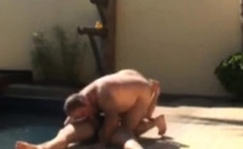 moustached daddy and bear fip flop sex by the pool