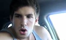 Str8 hot young jock jerks in his car