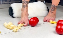 Vegetable games during foot fetish porn with a student