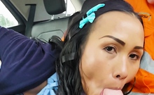 Amateur Thai MILF sucking BWC in the car