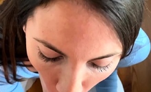 Amateur brunette fucks two big cocks
