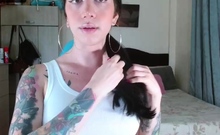 Cute curly brunette solo webcam masturbation