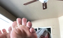 Blonde in stockings foot fetish and pussy pounding