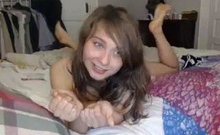 Small titted brunette teen fingering on the bed
