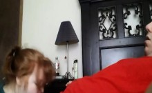 Redhead wife has oral sex